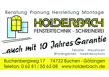 Holderbach
Fenstertechnik – Schreinerei
Matthias Holderbach in Buchen-Götzingen